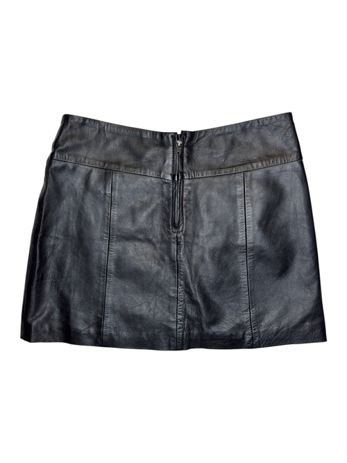 Vintage 2000s Black Lamb Leather Wide Yoke Waist Zip Front Mini Skirt | Size L
