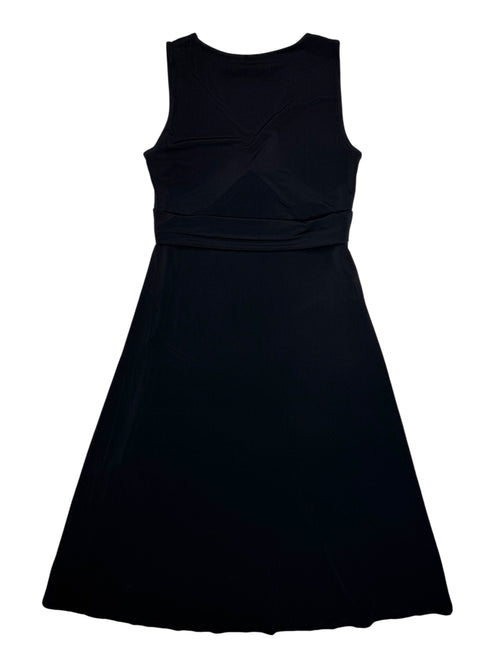 Vintage 2000s Black Sleeveless A-Line Midi Tank Dress with Beaded Twist Detail | Size S
