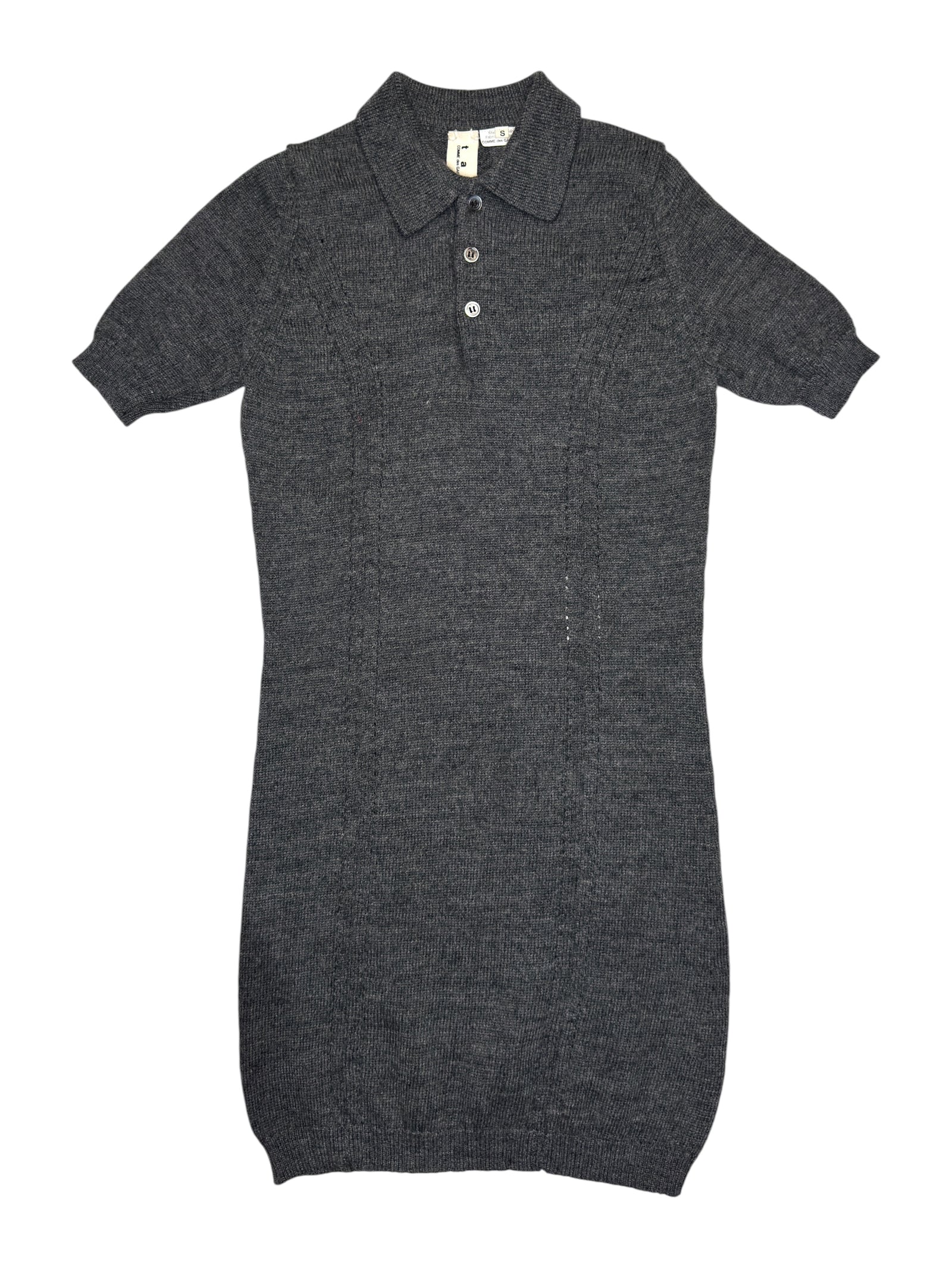 Vintage 2000s TAO COMME DES GARÇONS AW 2007 Wool Knit Dark Grey Collared Short Sleeve Polo Dress | Size S
