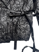 Vintage 2000s Y2K Black Lightweight Collared Crinkle Jacket with Waist Tie | Size L