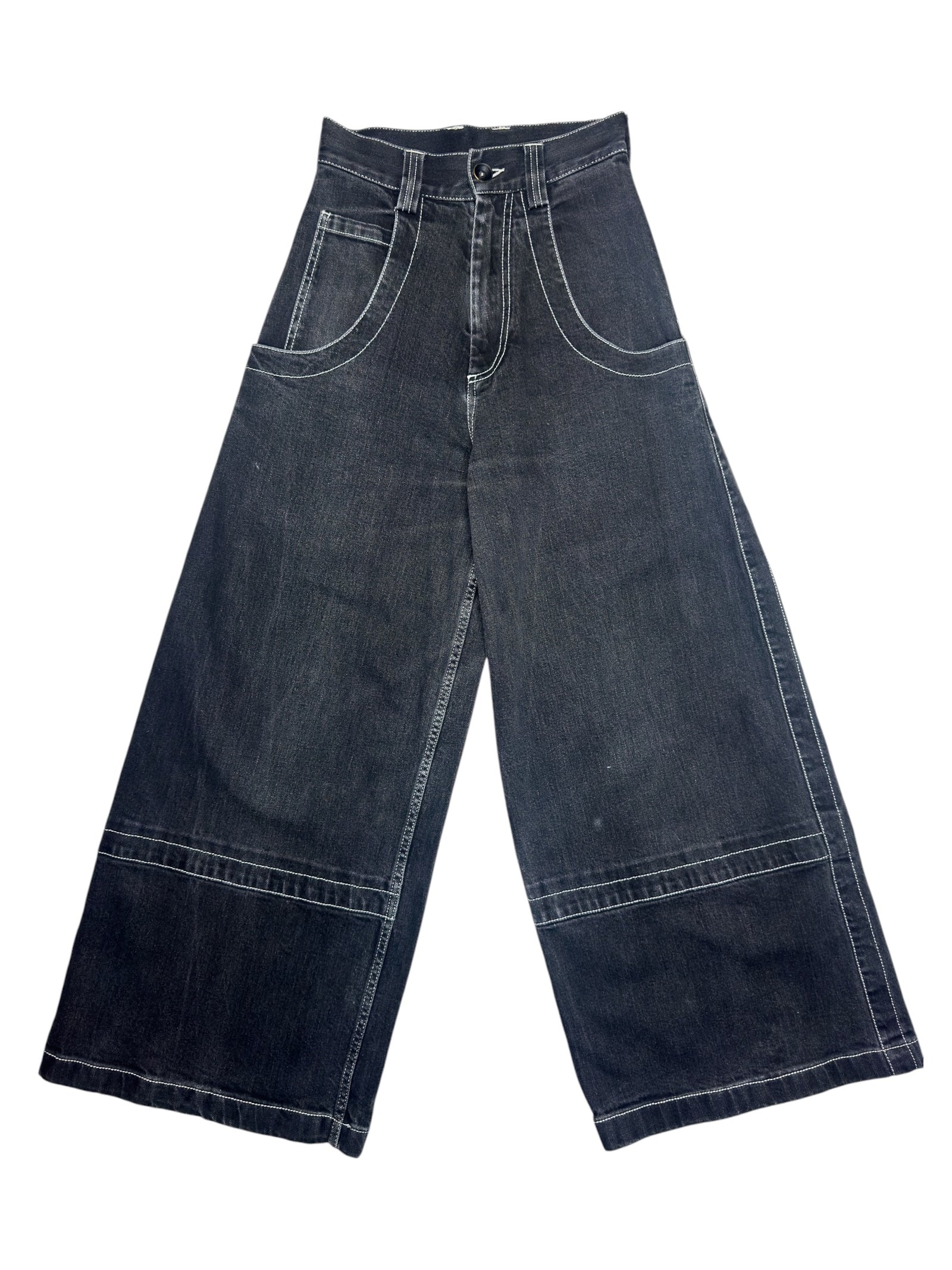 MAISON MARGIELA SS18 High Rise Dark Grey Denim Wide Leg Jeans | Size XS