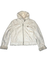 Vintage 2000s White Velour Faux Fur Zip Up Collared Jacket | Size S-M