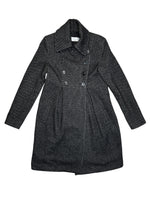 Vintage 2000s Wool Blend Grey Tweed Double Breasted Peacoat | Size M