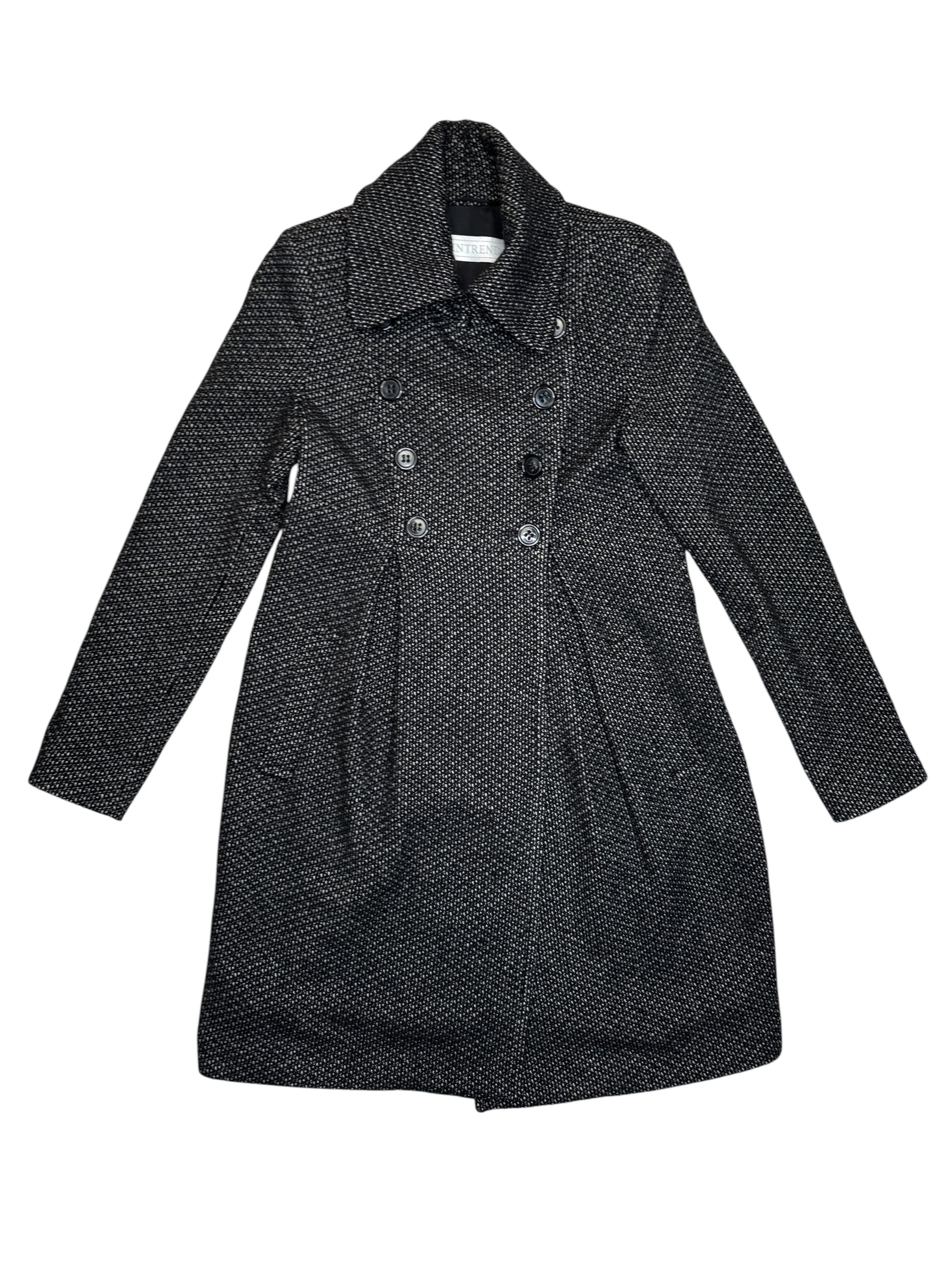 Vintage 2000s Wool Blend Grey Tweed Double Breasted Peacoat | Size M