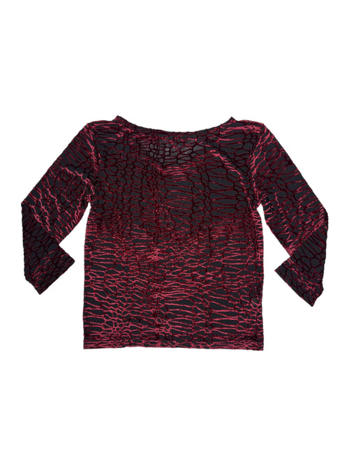 Vintage 2000s Red & Black Velvet 3/4 Sleeve Scoop Neck Top | Size XS-S