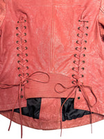 Vintage 2000s Y2K Diesel Grunge Coral Orange Zip Up Moto Leather Jacket with Corset Back Lace Detail | Size M