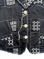 Vintage 2000s Y2K Marithé + François Girbaud Bohemian Subversive Navy Blue & White Abstract Embroidered  Button Down Collared Blazer Jacket | Size S
