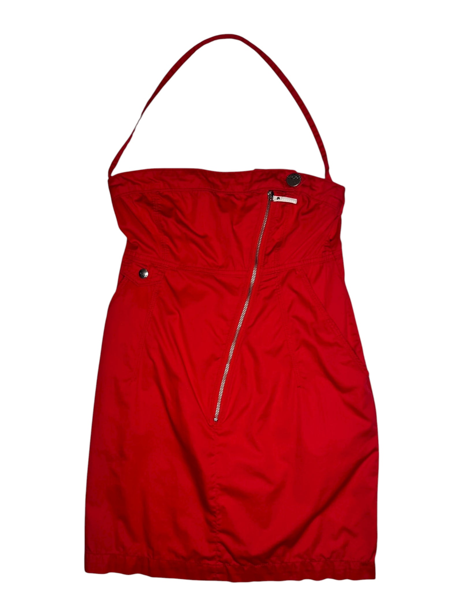 Vintage 2000s Miss Sixty Subversive Red Halter Fitted Mini Dress With Removable Strap | Size M