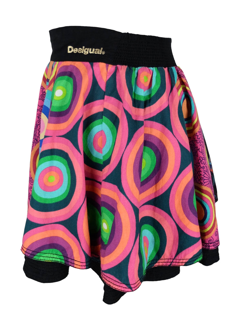 Vintage 2000s Y2K Desigual Psychedelic Abstract Geometric Op-Art Patterned Skater Circle Mini Skirt | Size XS