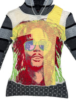 Vintage 2000s Y2K Custo Barcelona Streetwear Fitted Abstract Multicoloured Graphic Hooded Long Sleeve Shirt | Size S