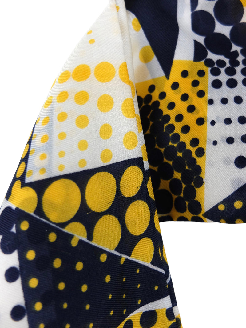 Vintage 60s Mod Psychedelic Abstract Op-Art Navy Blue & Yellow Polka Dot Thin Neck Tie Scarf