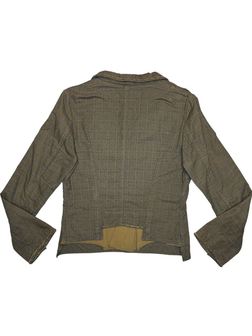 Vintage 2000s COP COPINE Cotton Olive Green & Brown Plaid Fitted Blazer Jacket | Size S