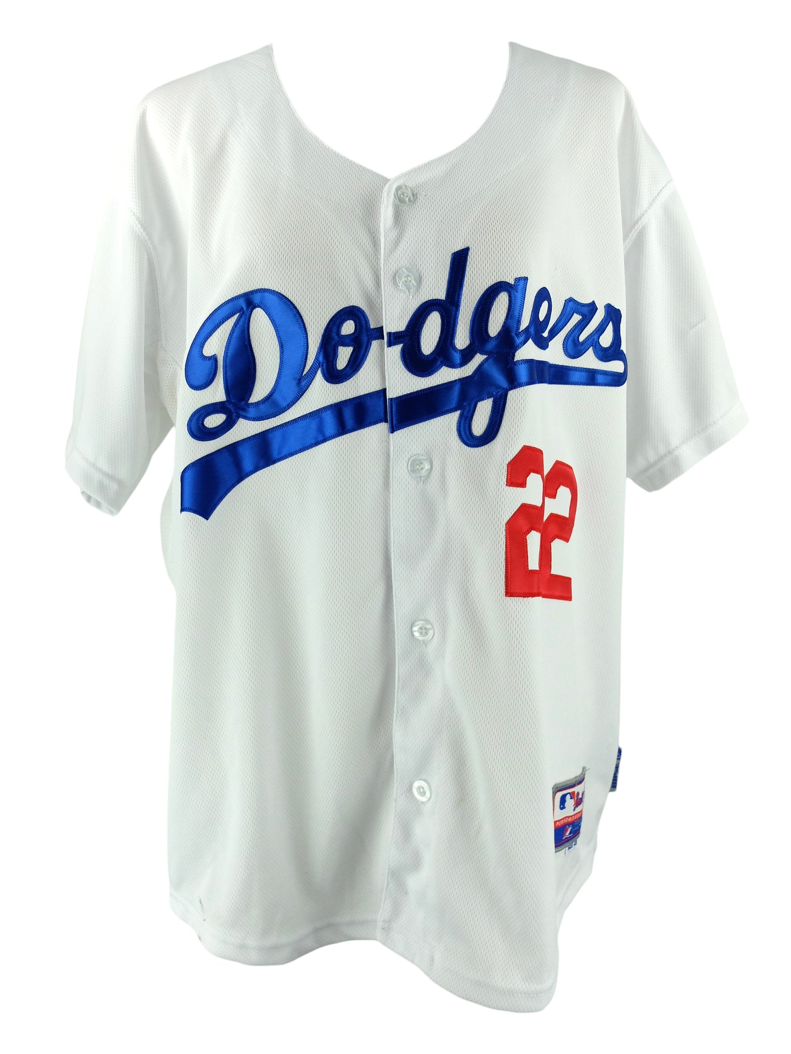 Vintage 2000s Y2K LA Dodgers Kershaw Number 22 Half Sleeve Button Down White & Blue Baseball Jersey | Men’s Size 3XL