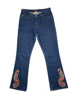 Vintage 2000s Miss Sixty Western Mid-Rise Denim Jeans with Red Patchwork Detail | 28 Inch Waist