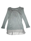 Vintage 2000s Y2K Patrizia Pepe Grey Layered Long Sleeve Silk Scoop Neck Blouse with Attached Cardigan | Size M