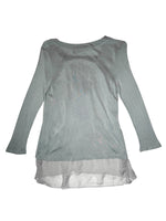 Vintage 2000s Y2K Patrizia Pepe Grey Layered Long Sleeve Silk Scoop Neck Blouse with Attached Cardigan | Size M