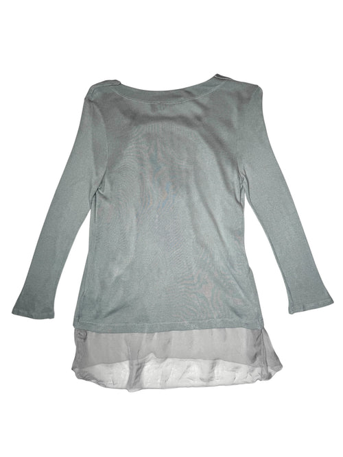 Vintage 2000s Y2K Patrizia Pepe Grey Layered Long Sleeve Silk Scoop Neck Blouse with Attached Cardigan | Size M