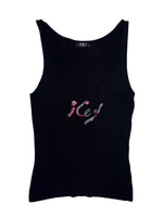 Vintage 2000s ICE J ICEBERG Black Knit Sleeveless Tank Top with Pink Beading Detail | Size M