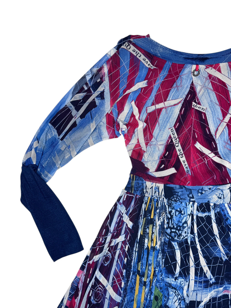 save the queen blue dress Vintage 2000s Long Sleeve Multicolored Abstract Me – Thee Cultivator The off Anne Klein Women's Pleated-Waist Size:16.0 collection-date-night collection-longsleevedresses