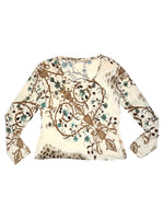 Vintage 2000s Roberto Cavalli Abstract Leopard Fleur-de-Lis Patterned Scoop Neck Long Sleeve Top | Size XL