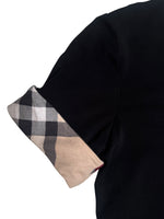Vintage 2000s Y2K Burberry Brit T-shirt with Tartan Plaid Sleeve Detail | Size XS