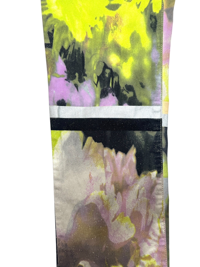 Vintage 2000s Y2K Just Cavalli Bohemian Grunge Mid-Rise Bright Green & Purple Abstract Floral Straight Leg Glitter Jeans | 28 Inch Waist
