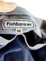 Vintage 2000s Y2K Fishbone Navy Blue Velour Velvet Striped Fitted Pullover Thin Sweatshirt Jumper | Size XS-S