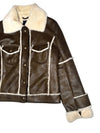 Vintage 2000s Y2K Bohemian Brown Utilitarian Faux Leather Collared Button Down Jacket With Faux Fur Lining | Size M