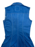 Vintage 2000s Y2K Moschino Mod Preppy Blue Sleeveless Collared Snap Button Down A-Line Mini Dress | Size M