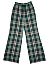 Vintage 70s Mod Bohemian Hippie High Waisted Wool Green & Pink Tartan Check Print Wide Leg Trousers | 26 Inch Waist