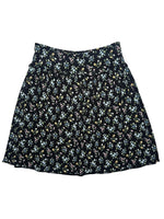 Vintage 2000s Y2K Max & Co Bohemian Chic Black Blue Floral High Waisted Above-the-Knee Chiffon A-Line Circle Skirt | Size M