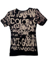 Vintage 2000s Y2K Dolce & Gabbana Black & Beige Bedazzled Rhinestone Graphic Short Sleeve Logo Tee | Size M-L