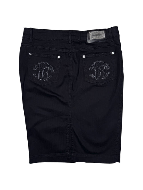 Vintage 2000s ROBERTO CAVALLI Black Denim Knee Length Midi Skirt | 31.5 Inch Waist