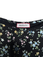 Vintage 2000s Y2K Max & Co Bohemian Chic Black Blue Floral High Waisted Above-the-Knee Chiffon A-Line Circle Skirt | Size M