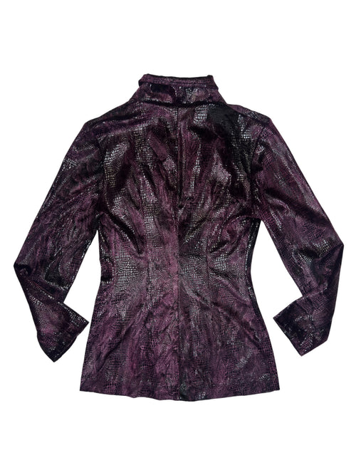 Vintage 90s Gothic Deep Purple Liquid Snake Textured Blazer Jacket | Size S