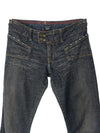 Vintage 2000s Y2K Von Dutch Low Rise Dark Wash Bootcut Jeans with Wing & Eyeball Patch Detail | 30 Inch Waist