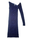 Vintage 2000s Y2K Missoni M Wool Blend Purple & Black Knit Abstract Animal Print One-Shoulder Asymmetrical Fitted Maxi Dress | Size XS-S