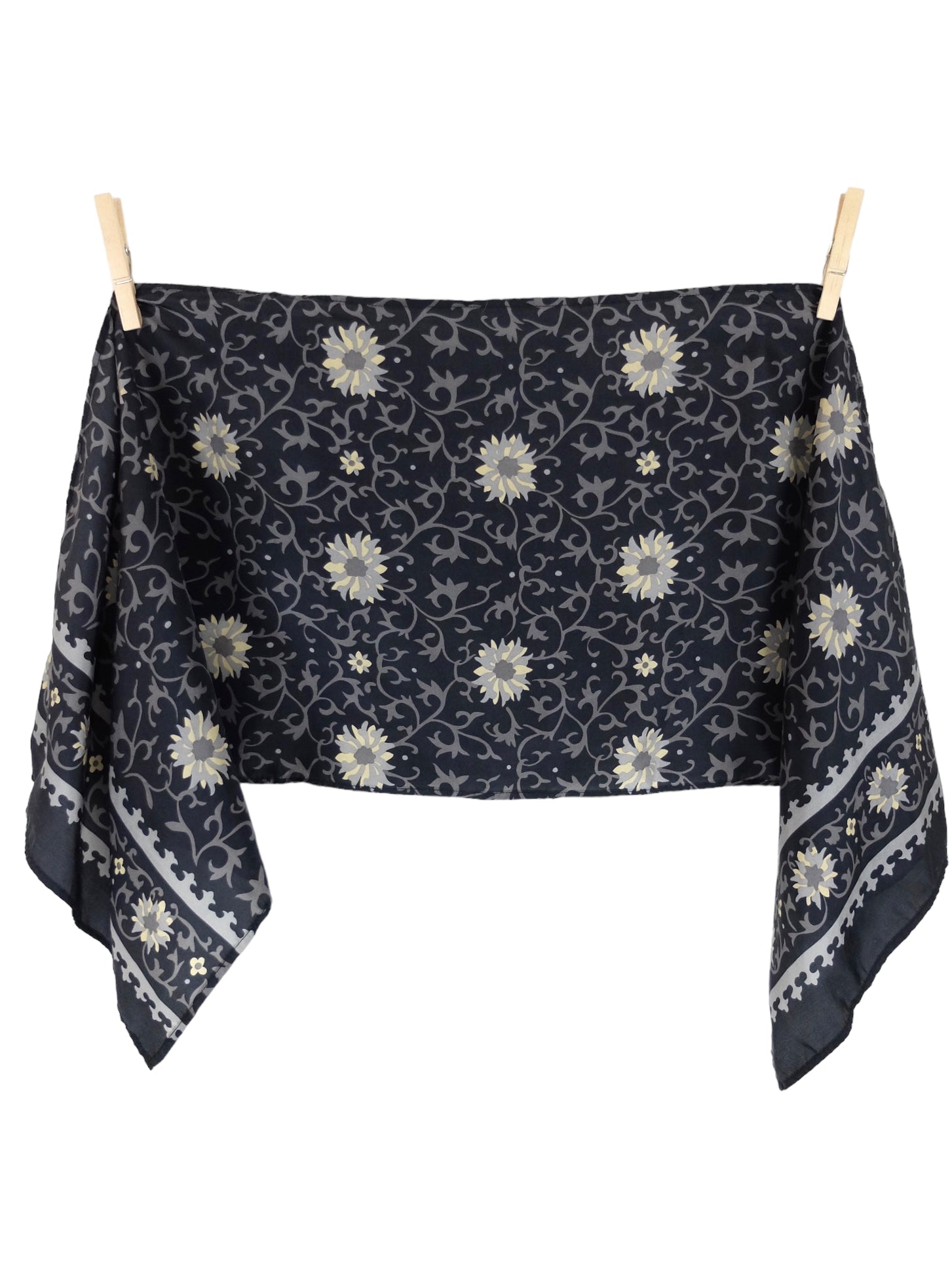 Vintage 90s Chic Soft Grunge Gothic Black & White Floral Long Wide Neck Tie Wrap Scarf