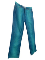 Vintage 2000s Y2K Roberto Cavalli Teal Metallic Glitter Straight Leg Jeans | 33 Inch Waist