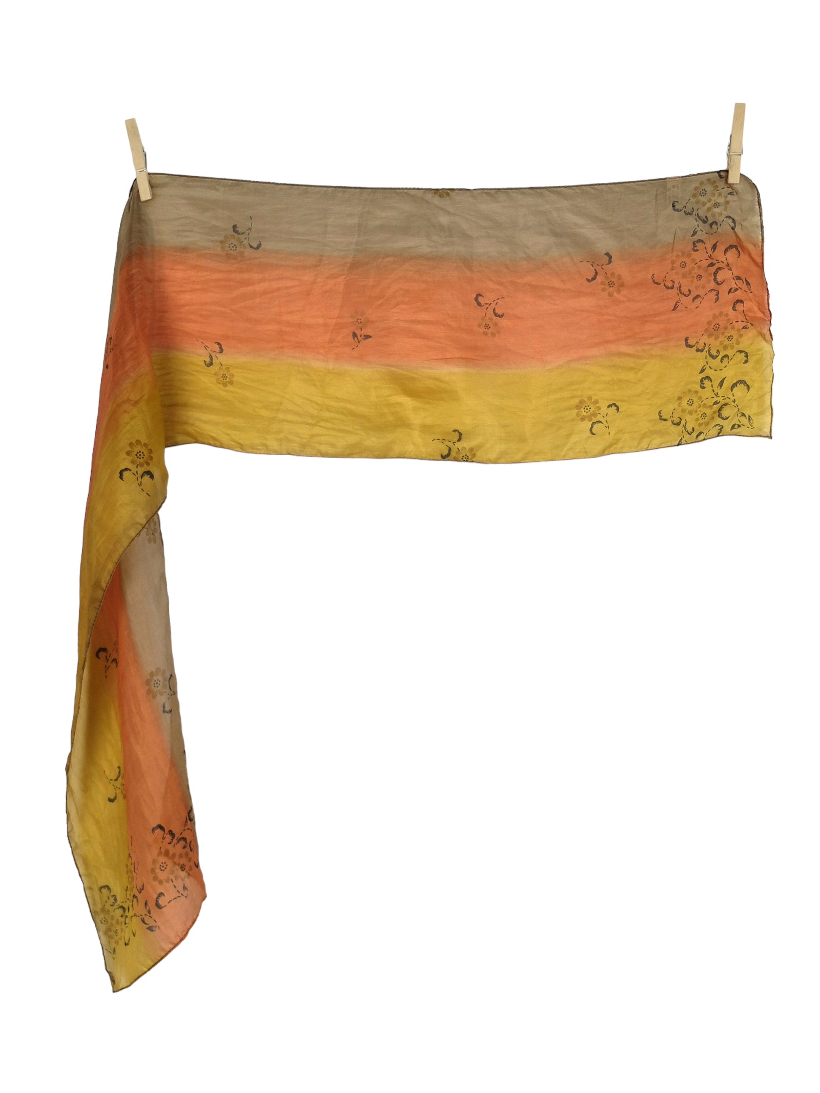Vintage 90s Y2K Silk Orange Yellow & Brown Floral Print Striped Long Wide Neck Tie Scarf
