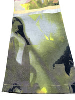 Vintage 2000s Y2K Just Cavalli Bohemian Grunge Mid-Rise Bright Green & Purple Abstract Floral Straight Leg Glitter Jeans | 28 Inch Waist