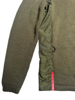 Vintage 2000s Y2K Prada Subversive Gorpcore Wool & Nylon Moss Green Double Zip Up Hooded Knit Sweater | Women’s Size M