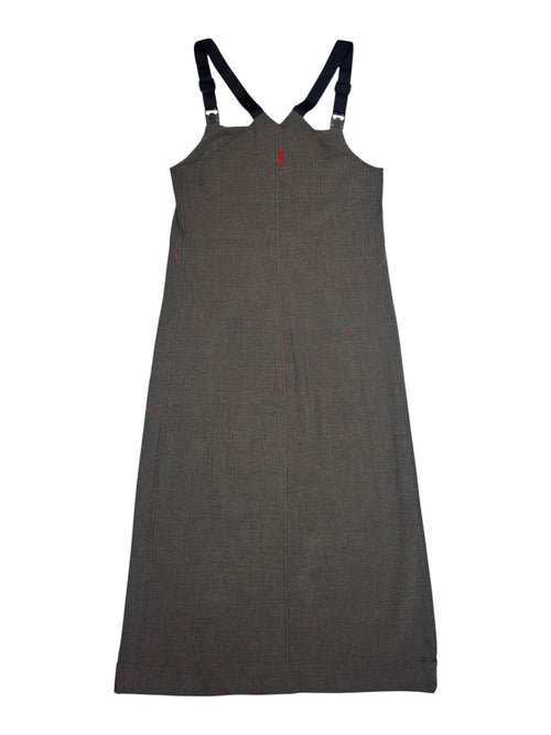Vintage 2000s COP COPINE Subversive Grey Pinafore Sleeveless Maxi Shift Dress with Red Stitching Detail | Size S-M