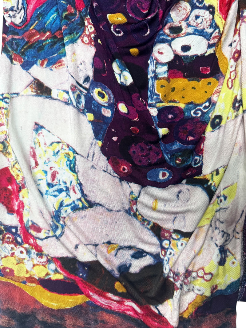 Vintage 2000s Y2K Roberto Cavalli Art Nouveau Purple Abstract Patterned Long Sleeve Dress | Size M