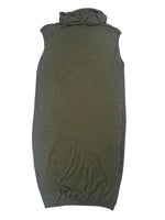 Vintage 2000s Y2K Plein Sud Wool Khaki Green Sleeveless Roll Turtleneck Knit Sleeveless Sweater Midi Dress | Size L-XL