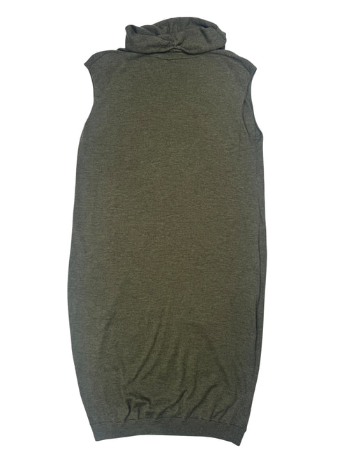 Vintage 2000s Y2K Plein Sud Wool Khaki Green Sleeveless Roll Turtleneck Knit Sleeveless Sweater Midi Dress | Size L-XL