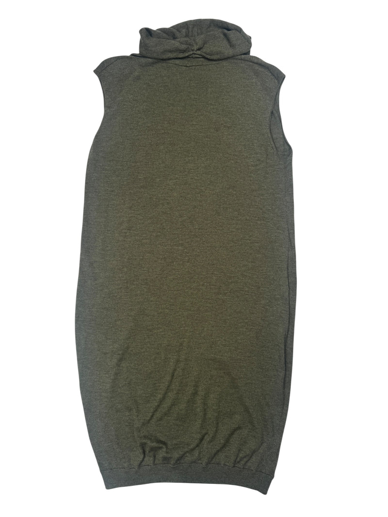Vintage 2000s Y2K Plein Sud Wool Khaki Green Sleeveless Roll Turtleneck Knit Sleeveless Sweater Midi Dress | Size L-XL