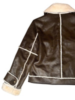 Vintage 2000s Y2K Bohemian Brown Utilitarian Faux Leather Collared Button Down Jacket With Faux Fur Lining | Size M