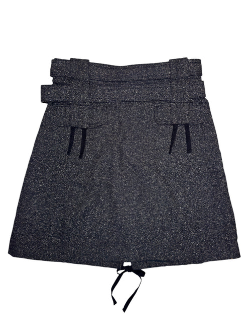Vintage 2000s MAX & CO Wool Blend Dark Grey Wrap Above-the-Knee Bubble Skirt with Waist Tie | Size S-M