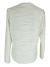 Vintage 2000s Y2K Chic Minimalist White Scoop Neck 3D Ribbed Pullover Long Sleeve Blouse | Size L